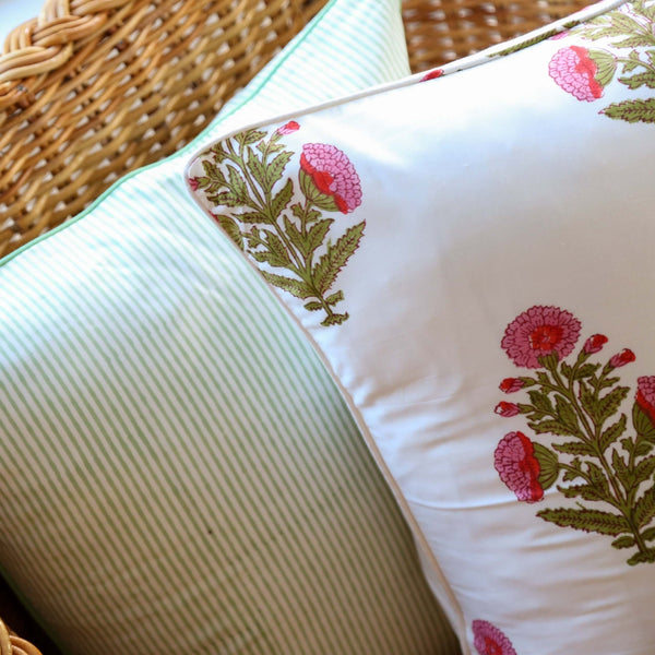 Block printed pillowcases on chair pillows