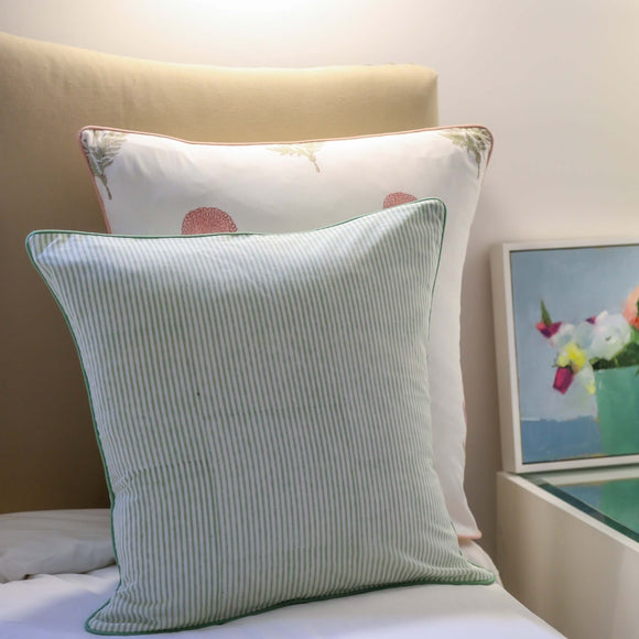 Harbor Stripe Pillow Cover | Transform your home decor effortlessly with our stylish block-printed pillow covers. Mix and match to add a splash of personality and a fresh, vibrant touch to any room. Stripes and florals are a forever favorite! These hand-p