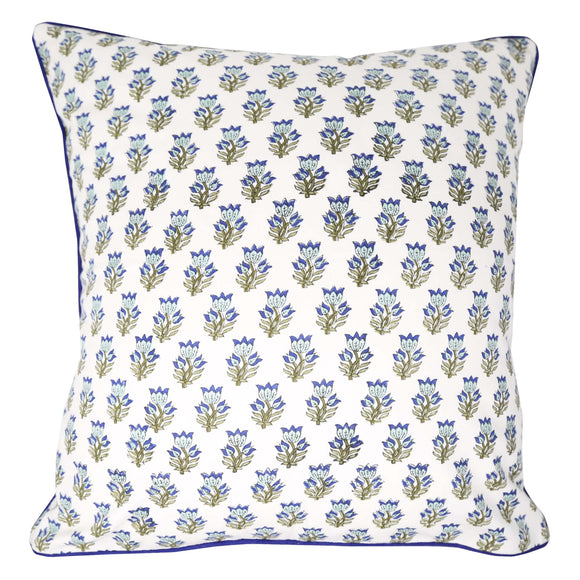 Blue and green block printed pillow cover