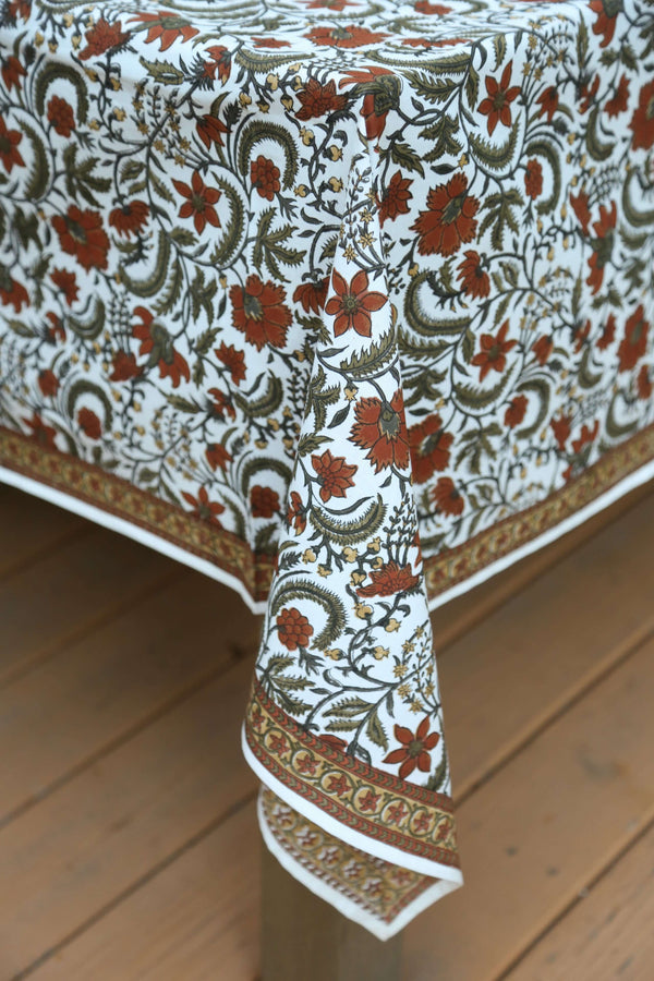 Tablecloth drop on Sweetgrass block printed tablecloth