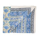 Blue floral block printed rectangular tablecloth unfolded