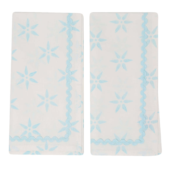 Blue and white block printed napkins with star pattern