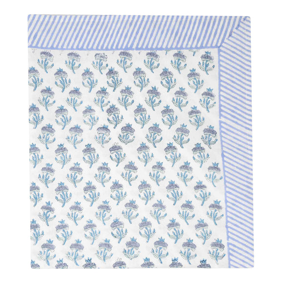 Blue block printed floral tablecloth