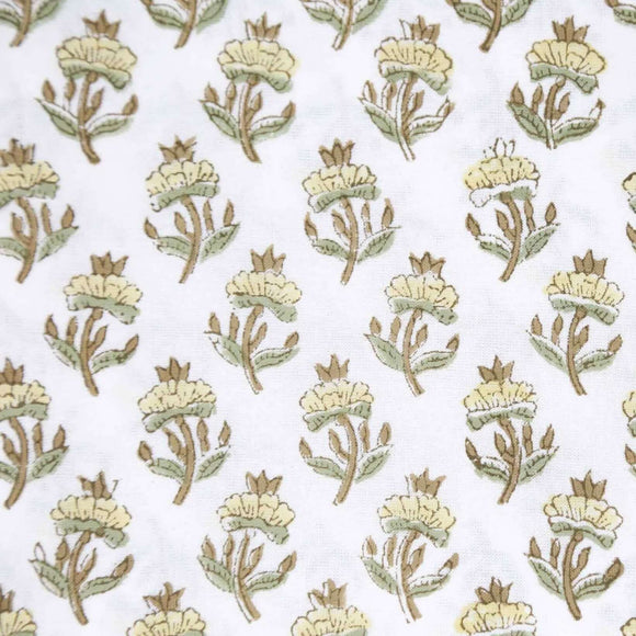 Close up of green floral block print 