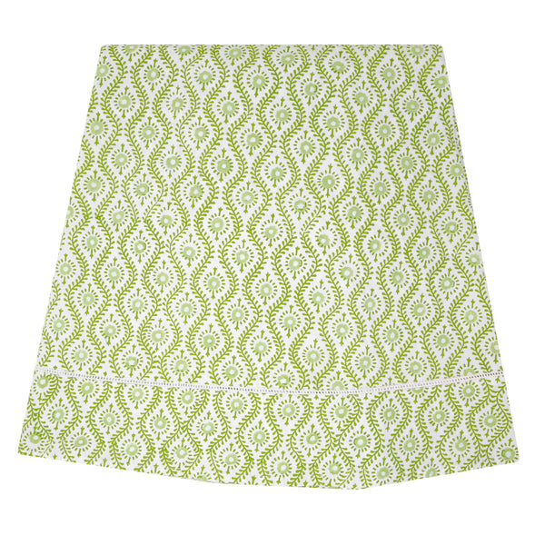 Green block printed round tablecloth