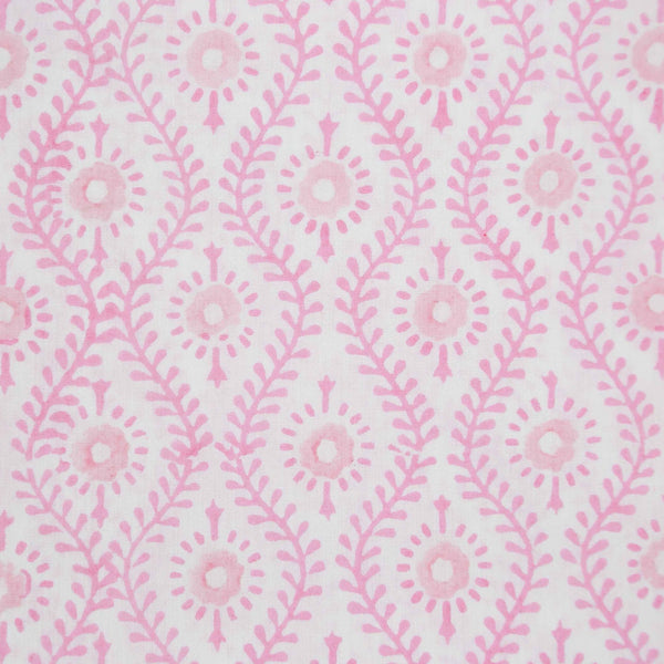 Close up of pink block printed napkin pattern