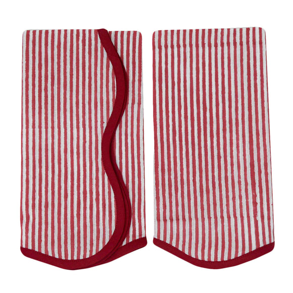 Red and white striped block printed napkins