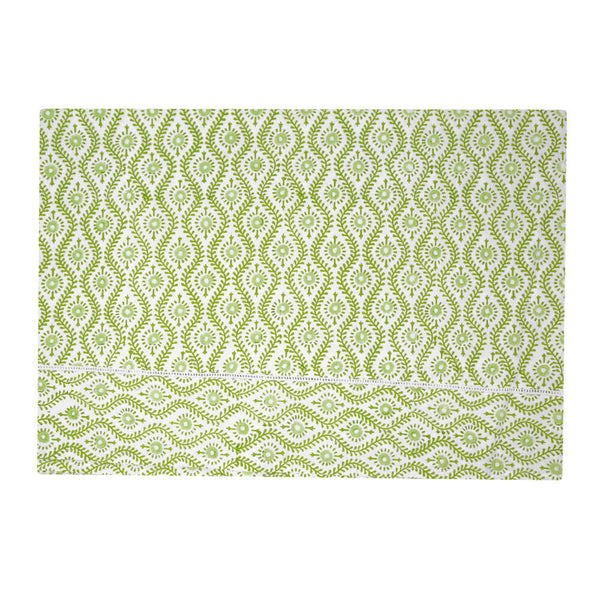 Green block printed rectangular tablecloth