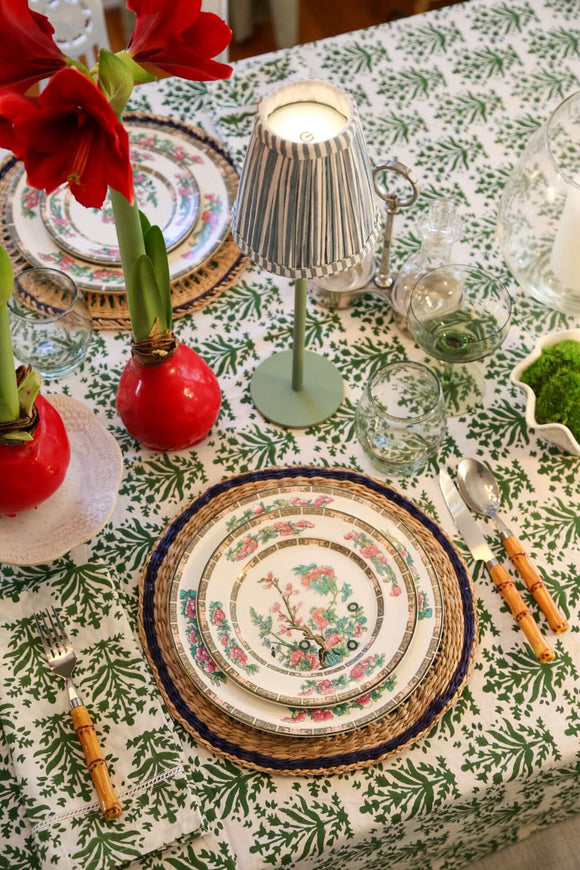 Lily of the Valley Tablecloth | Our Lily of the Valley block print tablecloth is vibrant, expressive, and the perfect shade of green—a cheerful pick-me-up for your table any time of year.
