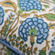 Close up of blue and green block printed fabric