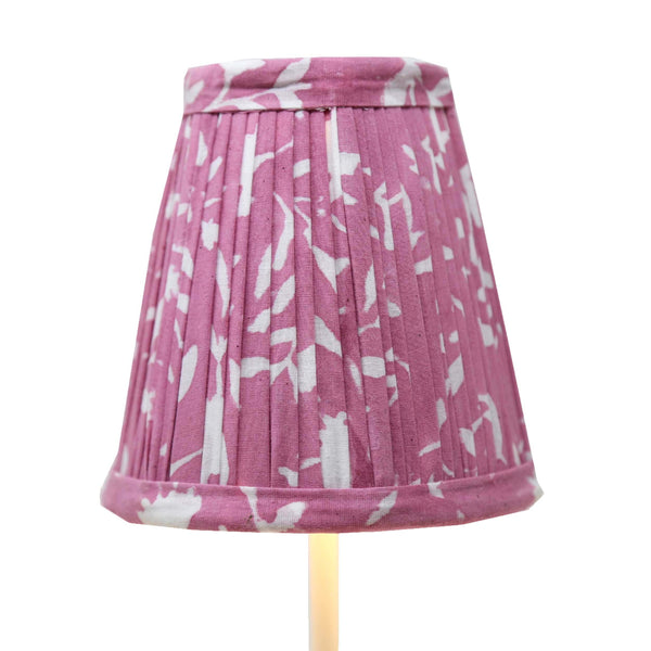 Pink and white block printed lampshade on Poldina Pro cordless lamp