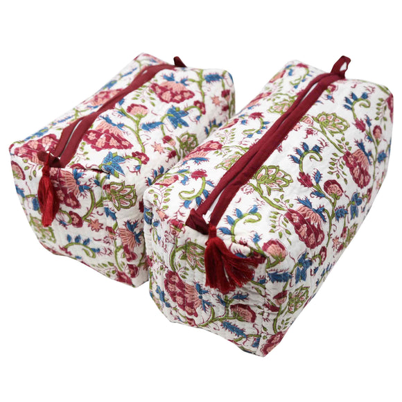 Set of white and red toiletry makeup bags