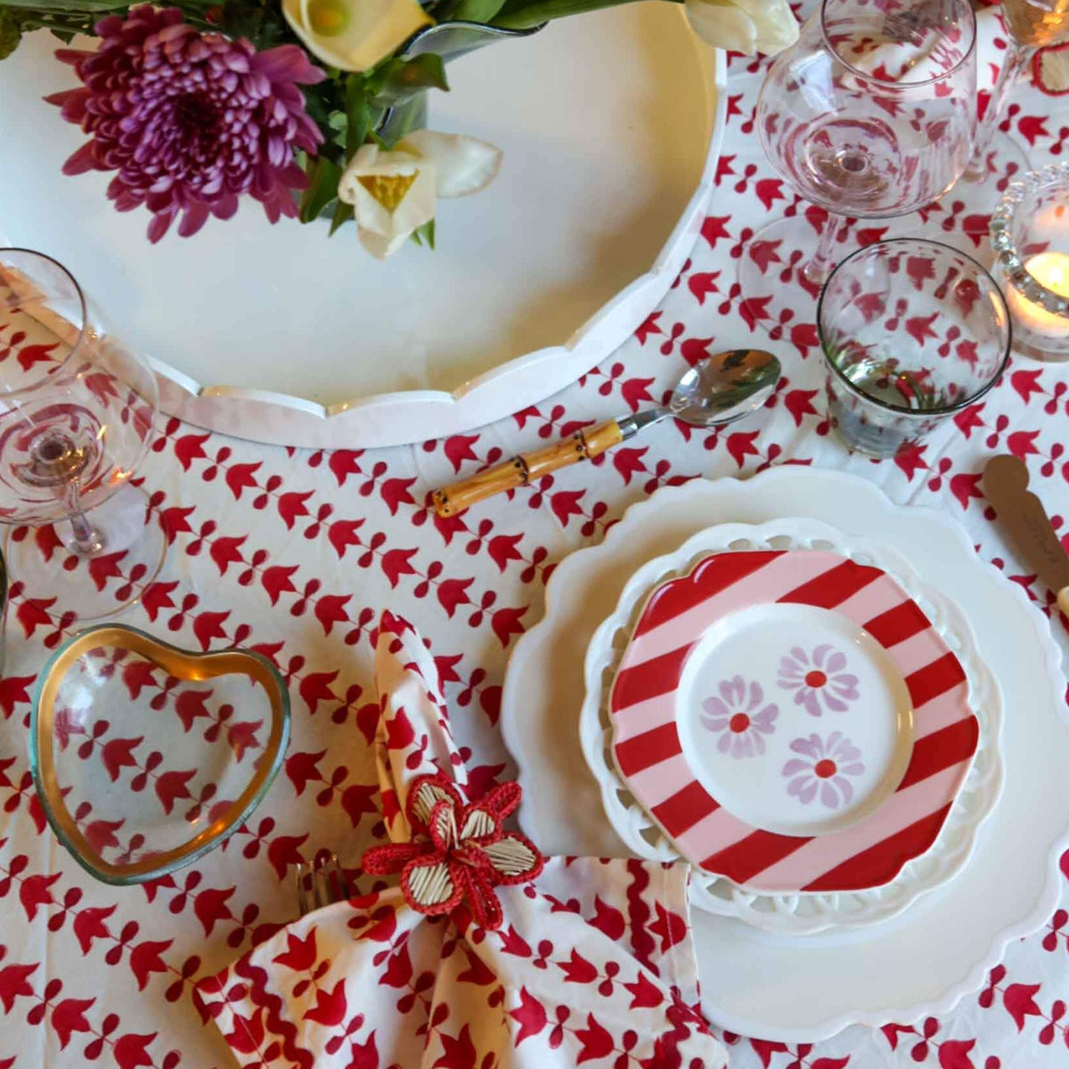 Tulip Trail Red Block Printed Tablecloth - Sweetgrass Home