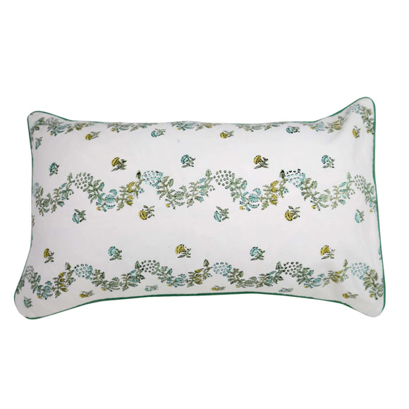 Forget Me Not Lumbar Pillow Cover | The chef's kiss to your pillow line up - our Forget Me Not Lumbar pillow cover will elevate your sofa/bed/club chair to designer status in an instant. Available in fern green or soft blue with coordinating piping.