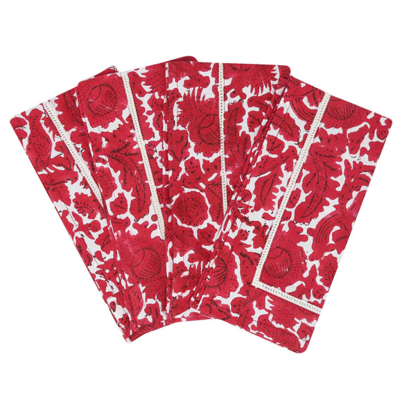 Set of red and white block printed napkins