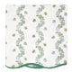 Green and white block printed tablecloth with green trim