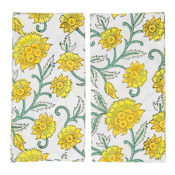 Set of yellow floral block printed napkins
