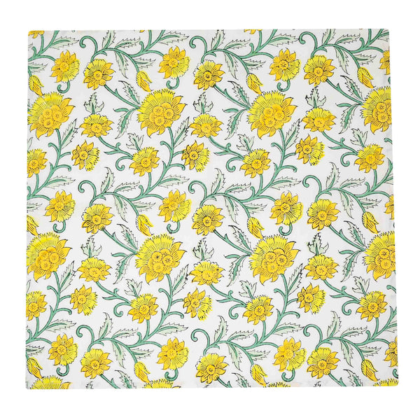 Single yellow floral block printed napkin