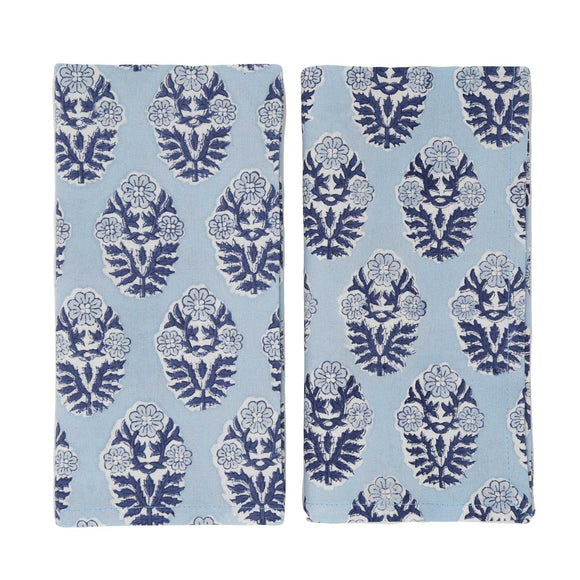 Set of blue block printed cotton napkins