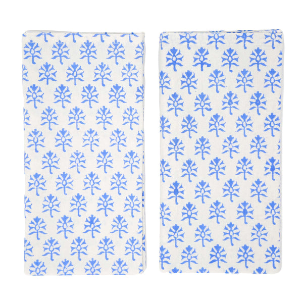 Set of blue block printed dinner napkins