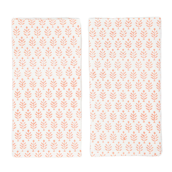 Two coral block printed napkins