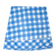 Blue and white gingham block printed round tablecloth