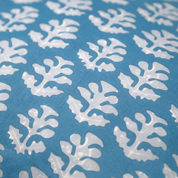 Blue block printed pillow cover floral pattern