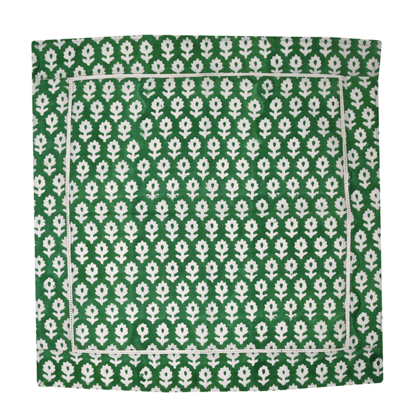 Unfolded green block printed napkin