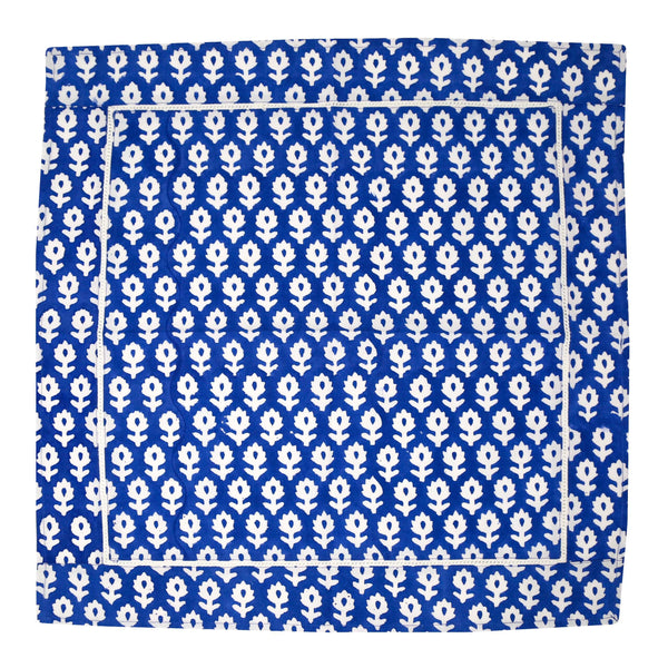 Unfolded blue block printed napkin