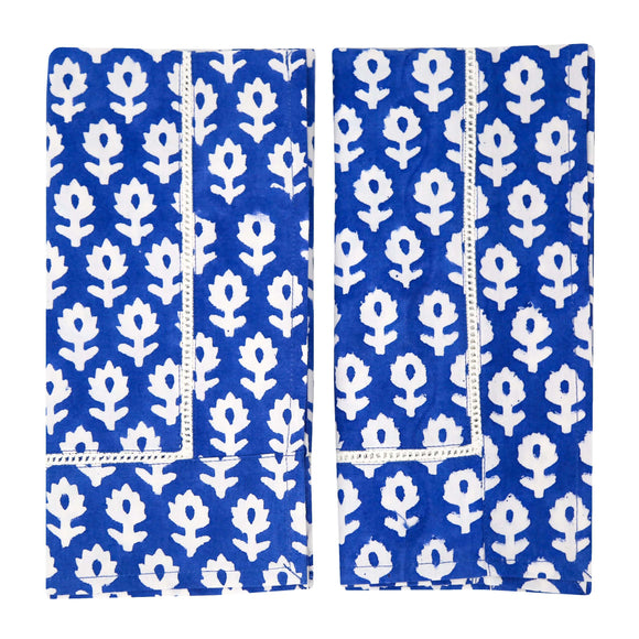 Pair of blue block printed napkins