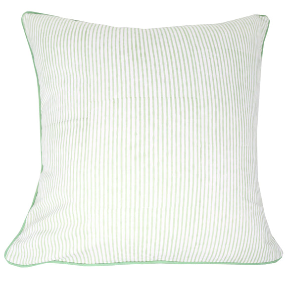 Green striped block printed pillowcase