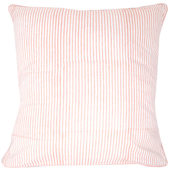Pink striped block printed pillowcase