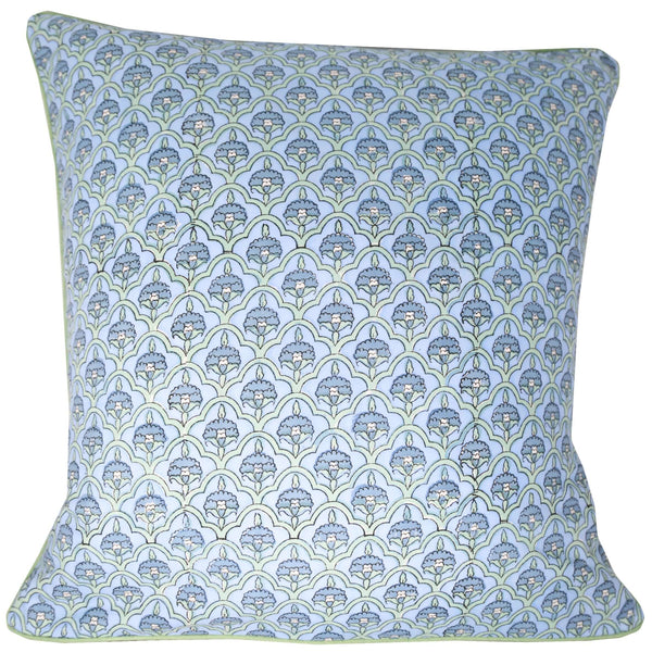 Blue and green block printed pillowcase cover