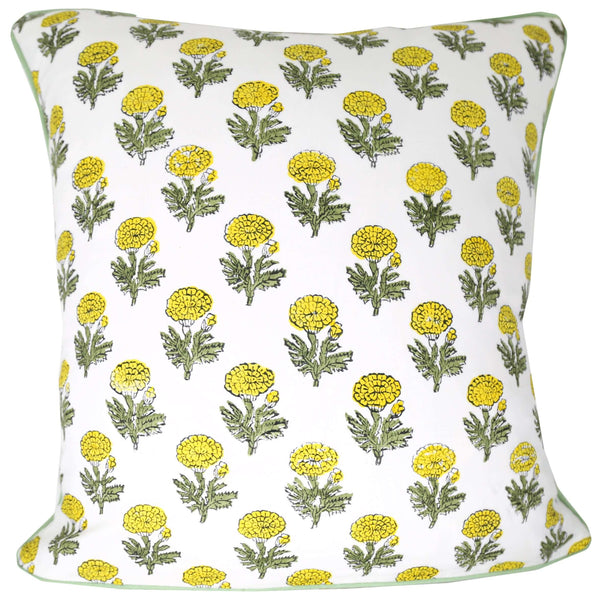 Yellow and green block printed pillow cover