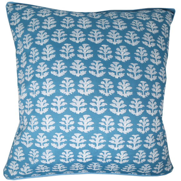 Blue block printed pillow cover