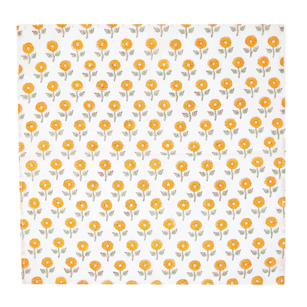 Gold and white floral block printed napkin