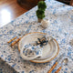 Blue floral block printed rectangular tablecloth with place setting