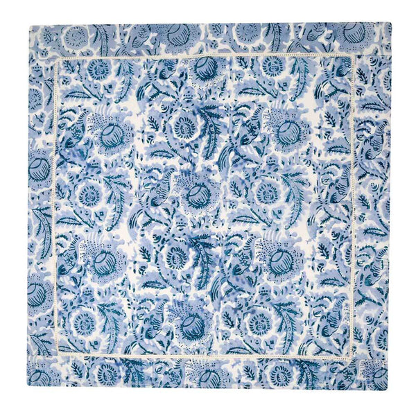 Unfolded blue and white cotton napkin