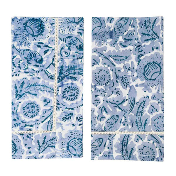 Set of blue and white block printed napkins
