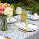 Outdoor table setting with lavender tablecloth