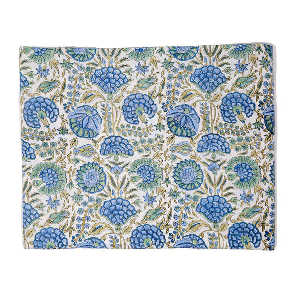 Blue botanical block printed tablecloth