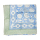 Blue block printed tablecloth with green border