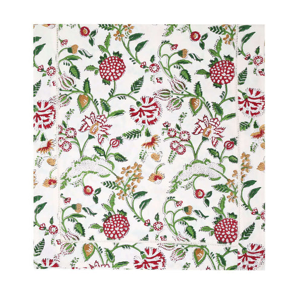 Red and green botanical table runner