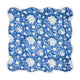 Blue and white scalloped block printed napkin unfolded