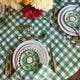 Green and white gingham table setting