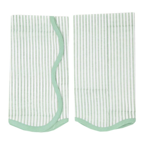 Set of green and white striped scalloped napkins