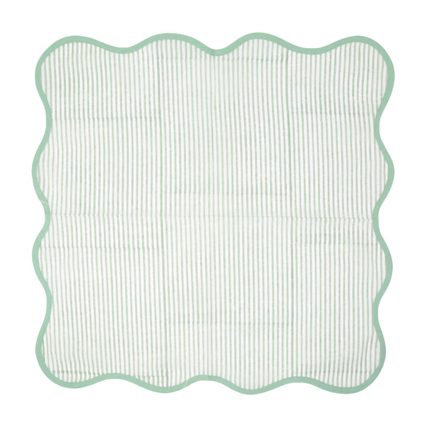 Green and white striped scalloped napkin