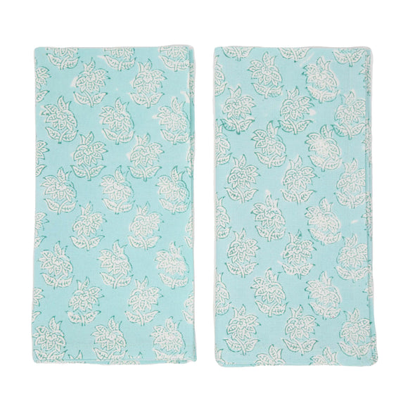 Set of blue block printed napkins