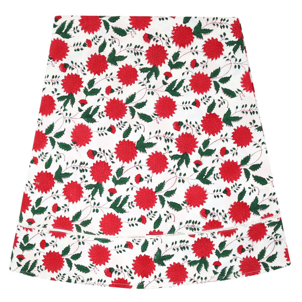 Red and white floral round tablecloth
