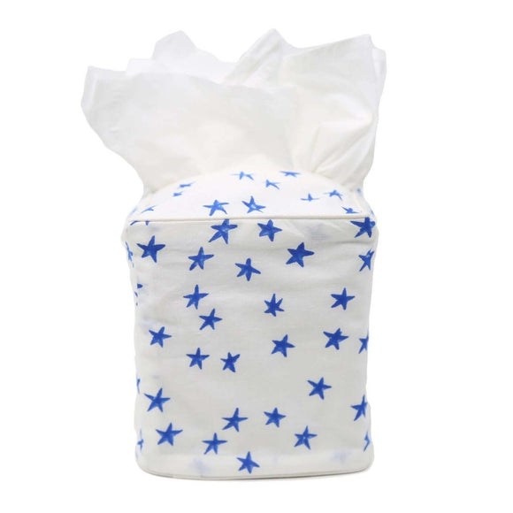 Blue star block printed tissue box cover